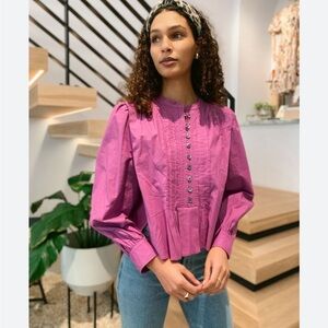 Isabel Marant Etoile Womens Okina Cotton Purple Padded Shirt Blouse